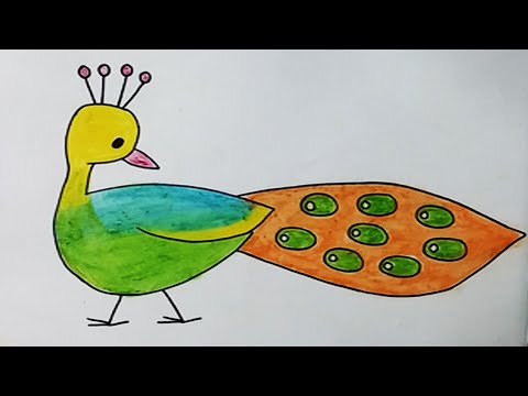 Peacock drawing with colour step by step| Beautiful simple colorful peacock drawing for beginners