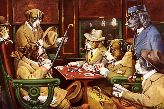 Dogs playing cards painting