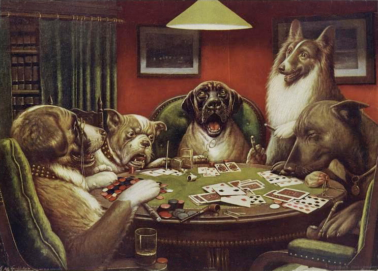Dogs playing poker painting