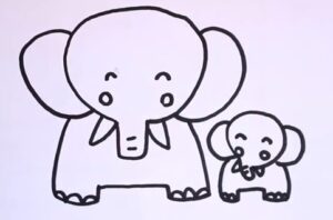 Mother elephant with baby elephant kids drawing